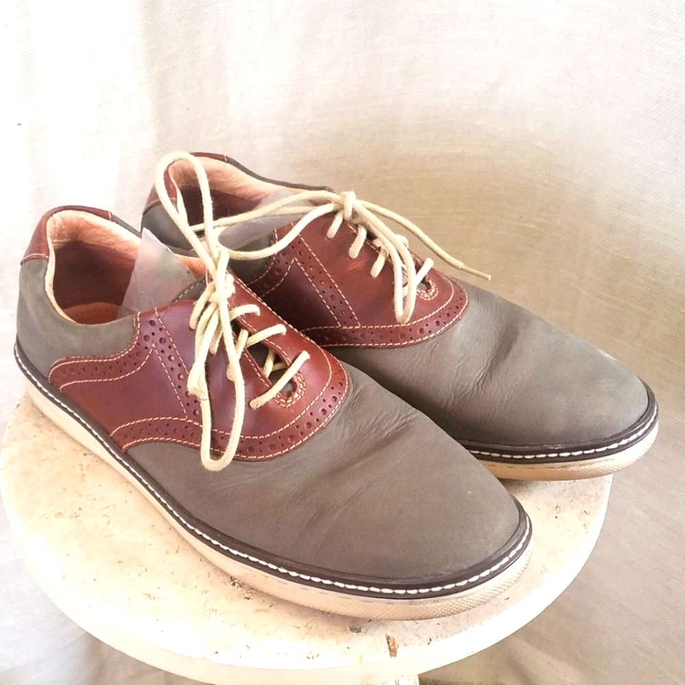 J&M Men's Olive Green & Burgundy Saddle Leather Shoes 9M